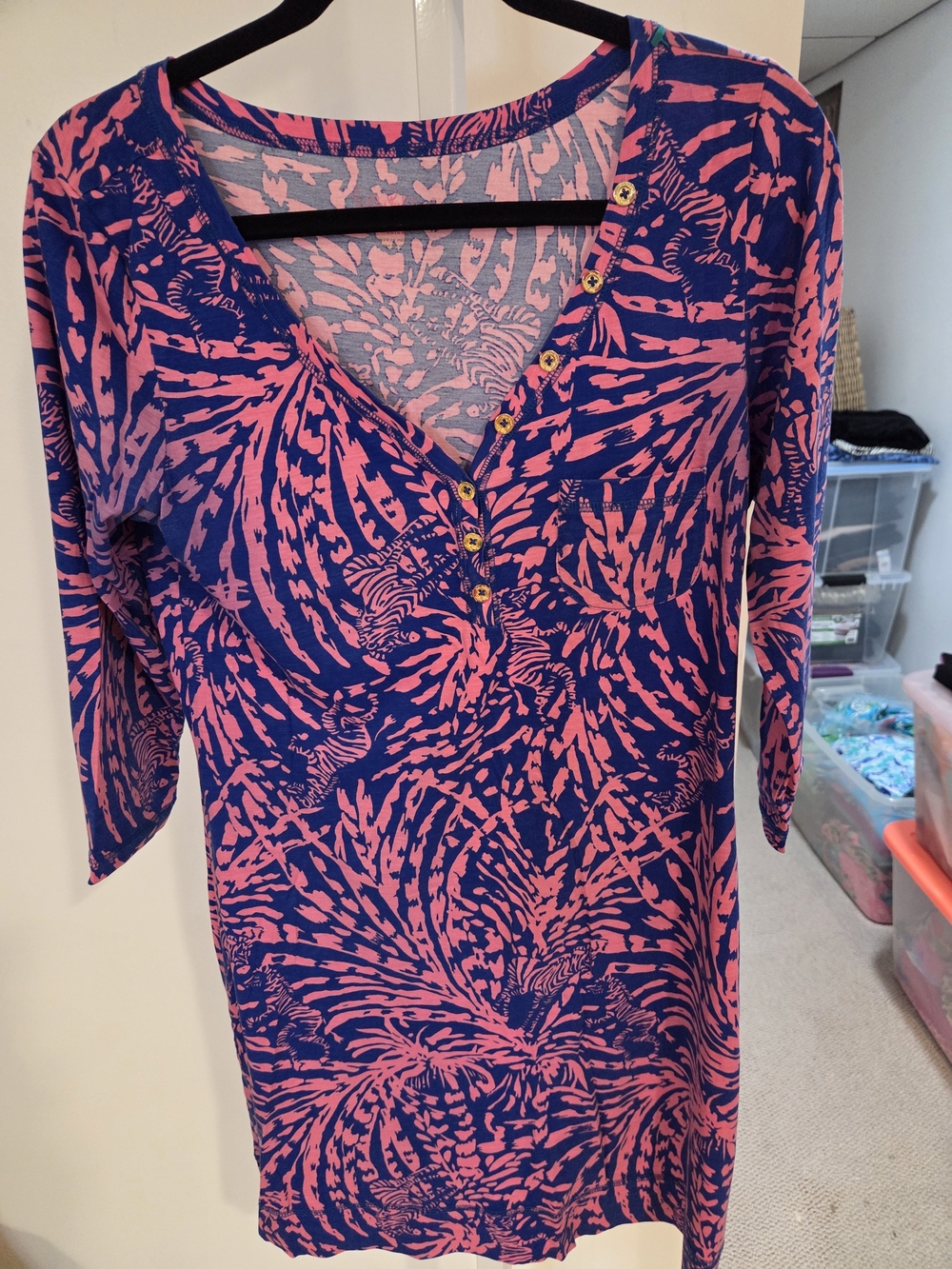 Lilly Pulitzer Pink and Blue V-Neck Swim Coverup Tunic